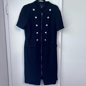 ST. JOHN Women’s Elegant Black Zipper Down Pearl Button Dress